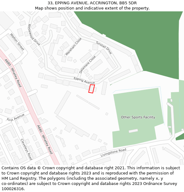 33, EPPING AVENUE, ACCRINGTON, BB5 5DR: Location map and indicative extent of plot