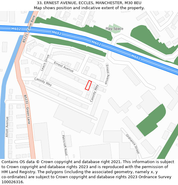 33, ERNEST AVENUE, ECCLES, MANCHESTER, M30 8EU: Location map and indicative extent of plot