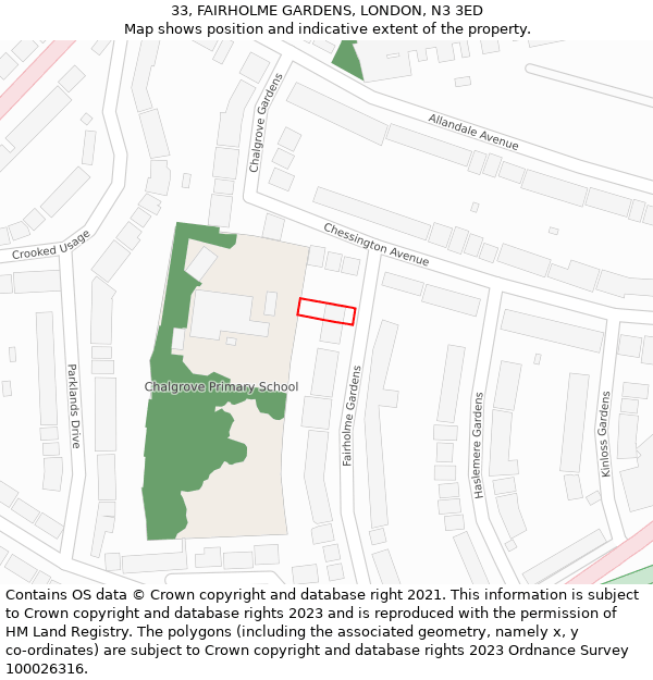 33, FAIRHOLME GARDENS, LONDON, N3 3ED: Location map and indicative extent of plot