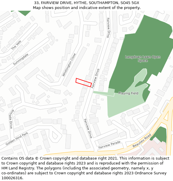33, FAIRVIEW DRIVE, HYTHE, SOUTHAMPTON, SO45 5GX: Location map and indicative extent of plot