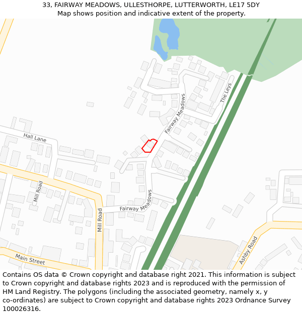 33, FAIRWAY MEADOWS, ULLESTHORPE, LUTTERWORTH, LE17 5DY: Location map and indicative extent of plot