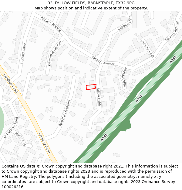 33, FALLOW FIELDS, BARNSTAPLE, EX32 9PG: Location map and indicative extent of plot