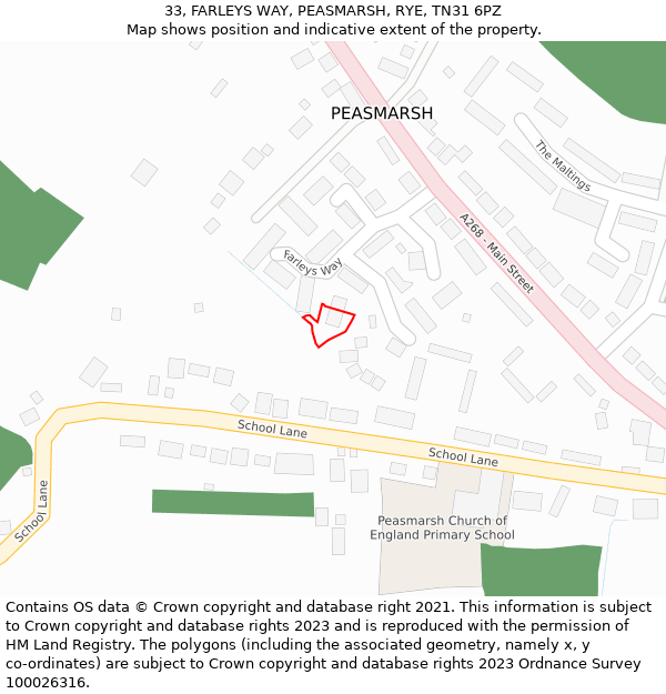 33, FARLEYS WAY, PEASMARSH, RYE, TN31 6PZ: Location map and indicative extent of plot