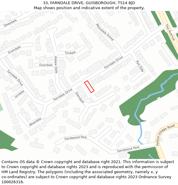 33, FARNDALE DRIVE, GUISBOROUGH, TS14 8JD: Location map and indicative extent of plot