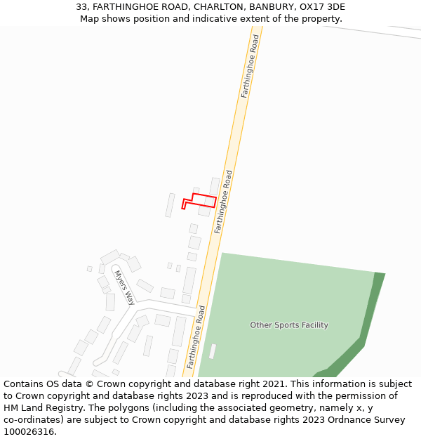 33, FARTHINGHOE ROAD, CHARLTON, BANBURY, OX17 3DE: Location map and indicative extent of plot