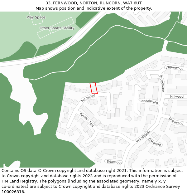 33, FERNWOOD, NORTON, RUNCORN, WA7 6UT: Location map and indicative extent of plot