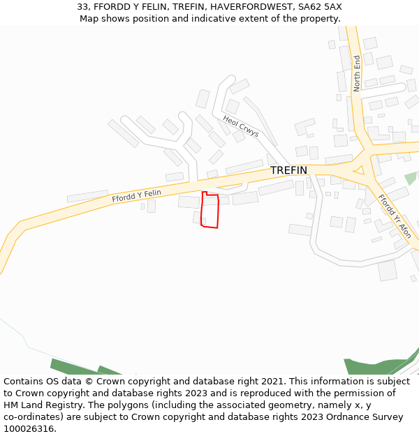 33, FFORDD Y FELIN, TREFIN, HAVERFORDWEST, SA62 5AX: Location map and indicative extent of plot