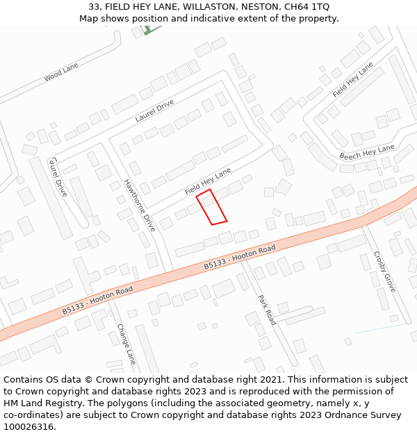 33, FIELD HEY LANE, WILLASTON, NESTON, CH64 1TQ: Location map and indicative extent of plot