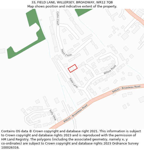 33, FIELD LANE, WILLERSEY, BROADWAY, WR12 7QB: Location map and indicative extent of plot