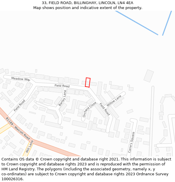33, FIELD ROAD, BILLINGHAY, LINCOLN, LN4 4EA: Location map and indicative extent of plot