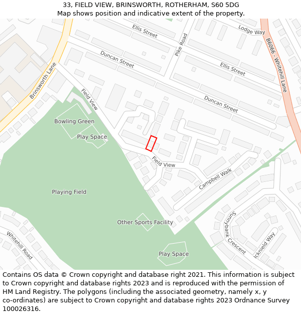 33, FIELD VIEW, BRINSWORTH, ROTHERHAM, S60 5DG: Location map and indicative extent of plot