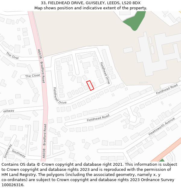 33, FIELDHEAD DRIVE, GUISELEY, LEEDS, LS20 8DX: Location map and indicative extent of plot