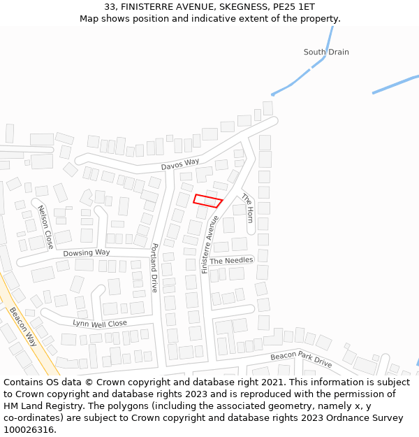 33, FINISTERRE AVENUE, SKEGNESS, PE25 1ET: Location map and indicative extent of plot