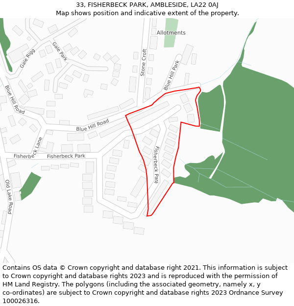 33, FISHERBECK PARK, AMBLESIDE, LA22 0AJ: Location map and indicative extent of plot