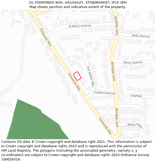 33, FISHPONDS WAY, HAUGHLEY, STOWMARKET, IP14 3PH: Location map and indicative extent of plot