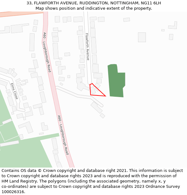 33, FLAWFORTH AVENUE, RUDDINGTON, NOTTINGHAM, NG11 6LH: Location map and indicative extent of plot