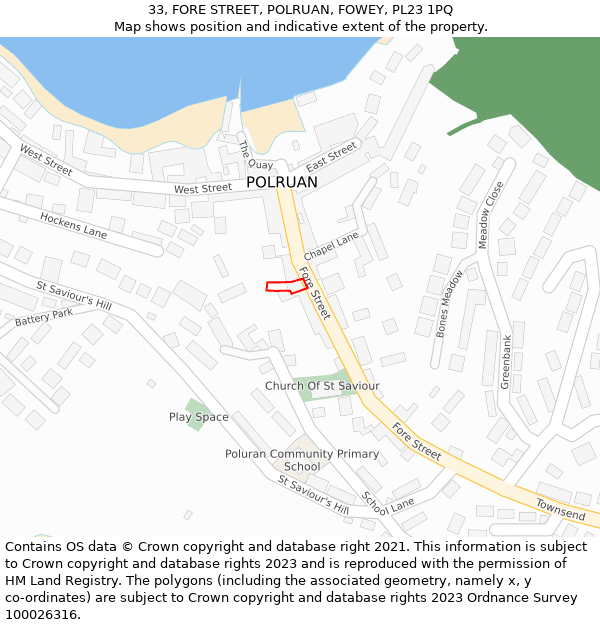 33, FORE STREET, POLRUAN, FOWEY, PL23 1PQ: Location map and indicative extent of plot