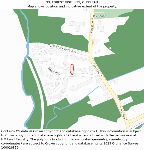 33, FOREST RISE, LISS, GU33 7AU: Location map and indicative extent of plot