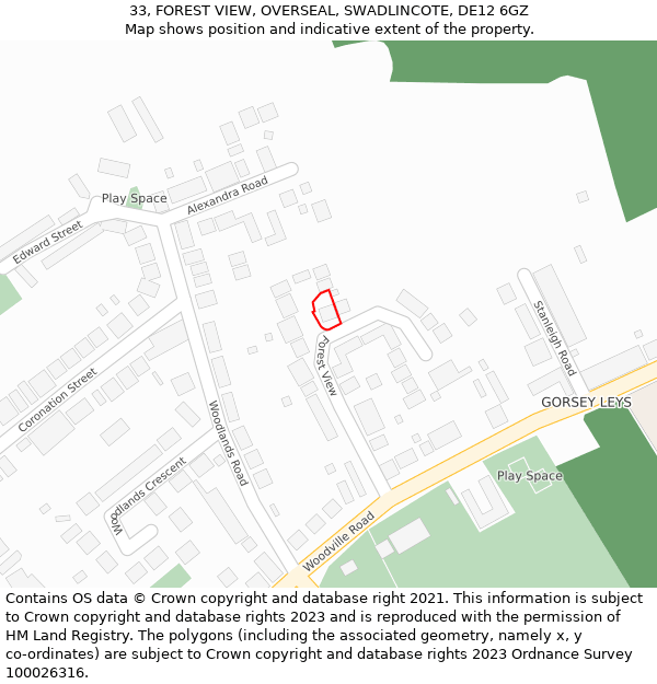 33, FOREST VIEW, OVERSEAL, SWADLINCOTE, DE12 6GZ: Location map and indicative extent of plot