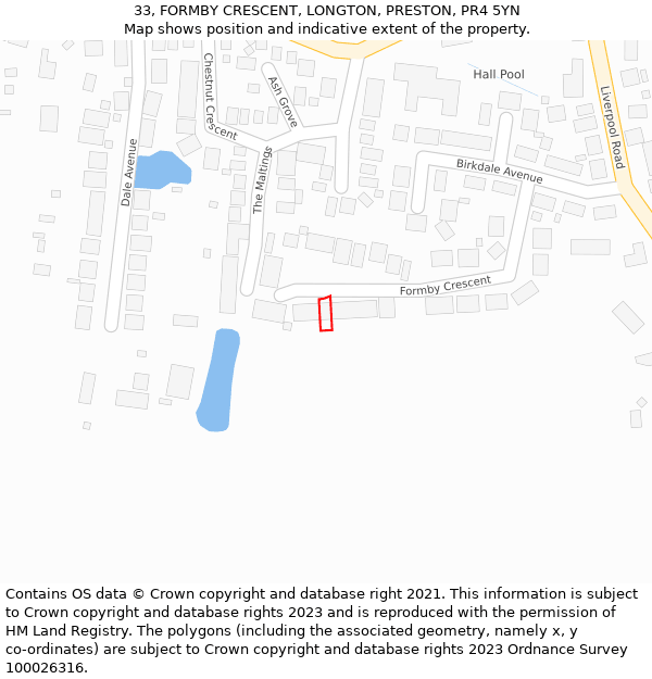 33, FORMBY CRESCENT, LONGTON, PRESTON, PR4 5YN: Location map and indicative extent of plot