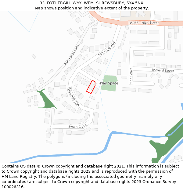 33, FOTHERGILL WAY, WEM, SHREWSBURY, SY4 5NX: Location map and indicative extent of plot