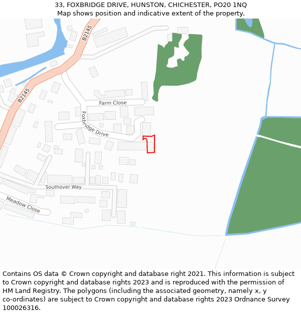 33, FOXBRIDGE DRIVE, HUNSTON, CHICHESTER, PO20 1NQ: Location map and indicative extent of plot