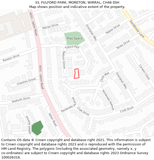 33, FULFORD PARK, MORETON, WIRRAL, CH46 0SH: Location map and indicative extent of plot