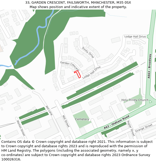 33, GARDEN CRESCENT, FAILSWORTH, MANCHESTER, M35 0SX: Location map and indicative extent of plot