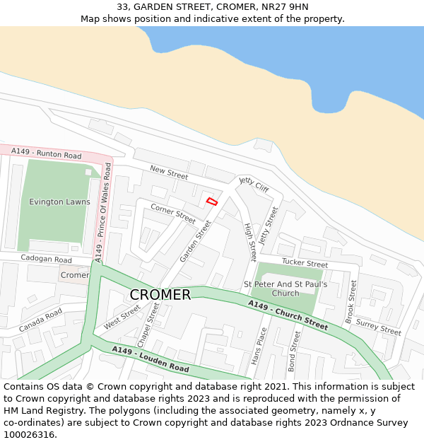 33, GARDEN STREET, CROMER, NR27 9HN: Location map and indicative extent of plot