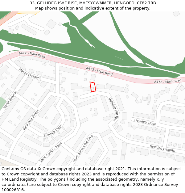 33, GELLIDEG ISAF RISE, MAESYCWMMER, HENGOED, CF82 7RB: Location map and indicative extent of plot