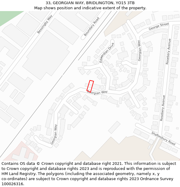 33, GEORGIAN WAY, BRIDLINGTON, YO15 3TB: Location map and indicative extent of plot