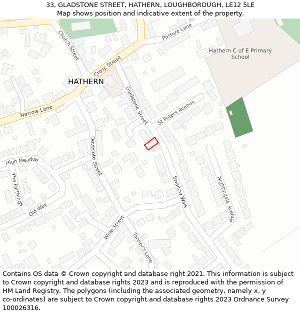 33, GLADSTONE STREET, HATHERN, LOUGHBOROUGH, LE12 5LE: Location map and indicative extent of plot
