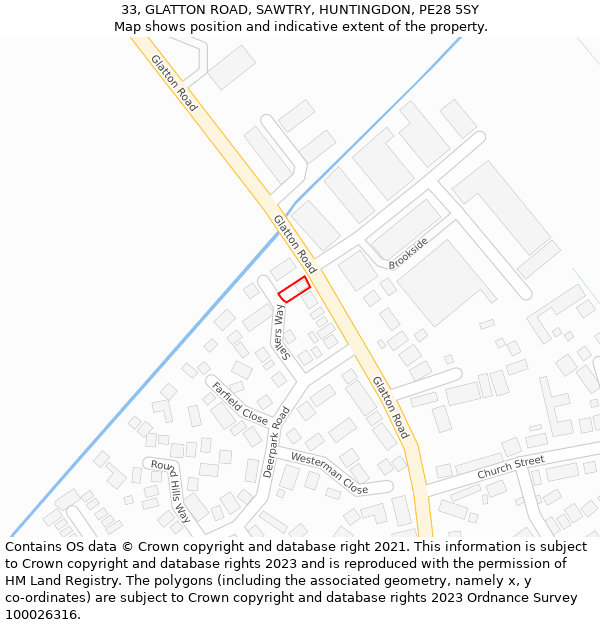 33, GLATTON ROAD, SAWTRY, HUNTINGDON, PE28 5SY: Location map and indicative extent of plot