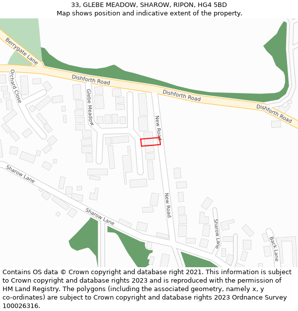 33, GLEBE MEADOW, SHAROW, RIPON, HG4 5BD: Location map and indicative extent of plot