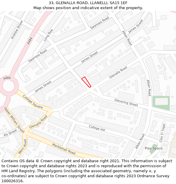 33, GLENALLA ROAD, LLANELLI, SA15 1EF: Location map and indicative extent of plot