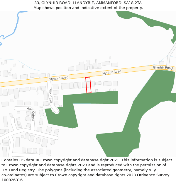 33, GLYNHIR ROAD, LLANDYBIE, AMMANFORD, SA18 2TA: Location map and indicative extent of plot