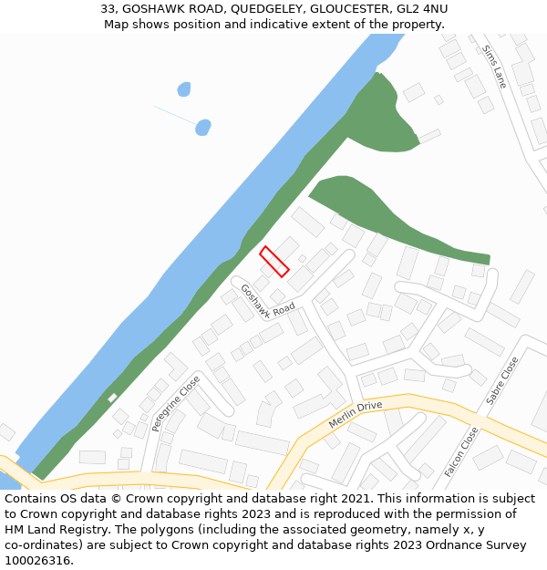 33, GOSHAWK ROAD, QUEDGELEY, GLOUCESTER, GL2 4NU: Location map and indicative extent of plot