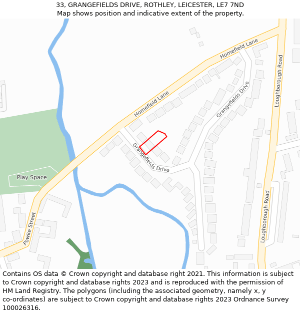 33, GRANGEFIELDS DRIVE, ROTHLEY, LEICESTER, LE7 7ND: Location map and indicative extent of plot