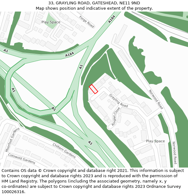 33, GRAYLING ROAD, GATESHEAD, NE11 9ND: Location map and indicative extent of plot
