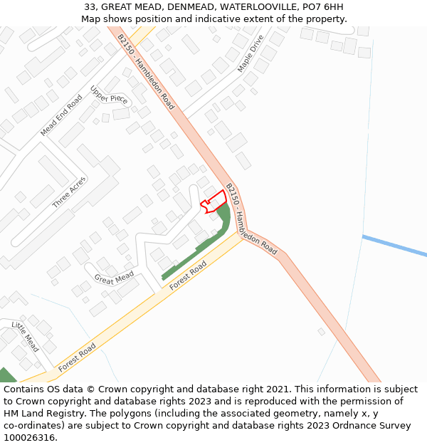 33, GREAT MEAD, DENMEAD, WATERLOOVILLE, PO7 6HH: Location map and indicative extent of plot