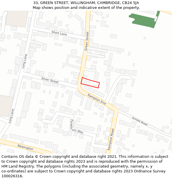 33, GREEN STREET, WILLINGHAM, CAMBRIDGE, CB24 5JA: Location map and indicative extent of plot
