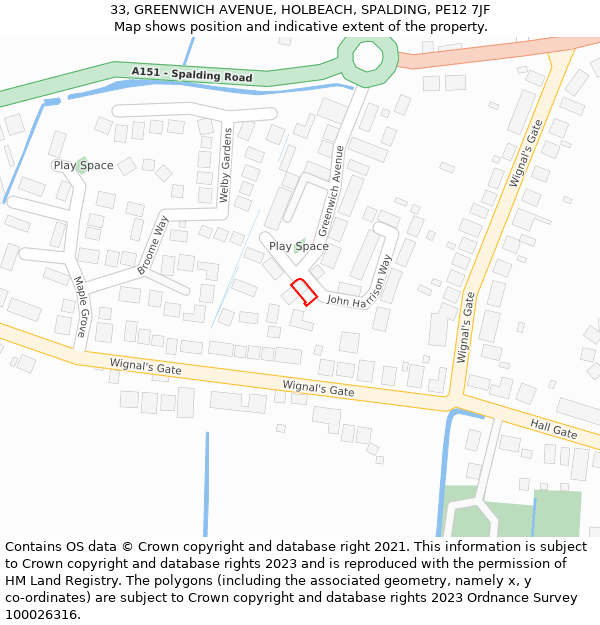 33, GREENWICH AVENUE, HOLBEACH, SPALDING, PE12 7JF: Location map and indicative extent of plot