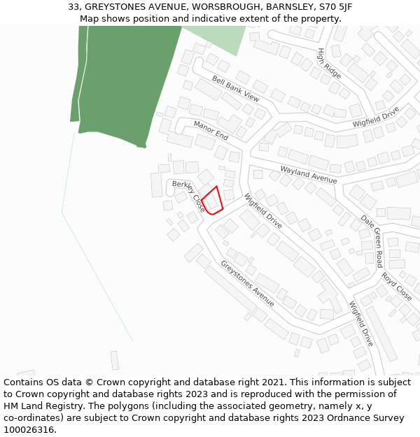 33, GREYSTONES AVENUE, WORSBROUGH, BARNSLEY, S70 5JF: Location map and indicative extent of plot