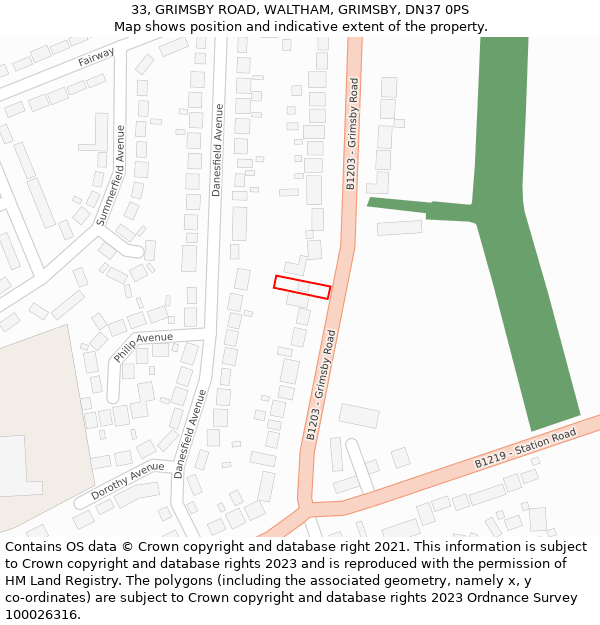 33, GRIMSBY ROAD, WALTHAM, GRIMSBY, DN37 0PS: Location map and indicative extent of plot