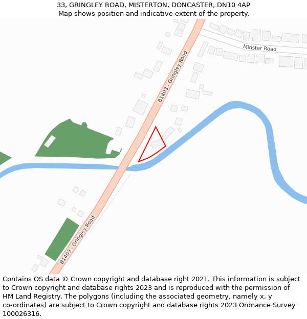 33, GRINGLEY ROAD, MISTERTON, DONCASTER, DN10 4AP: Location map and indicative extent of plot