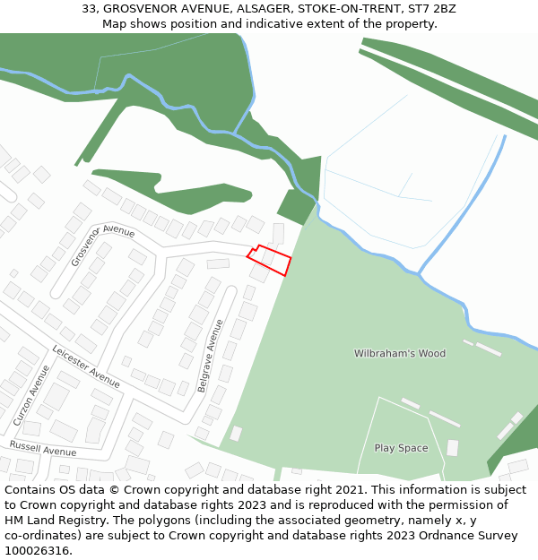 33, GROSVENOR AVENUE, ALSAGER, STOKE-ON-TRENT, ST7 2BZ: Location map and indicative extent of plot