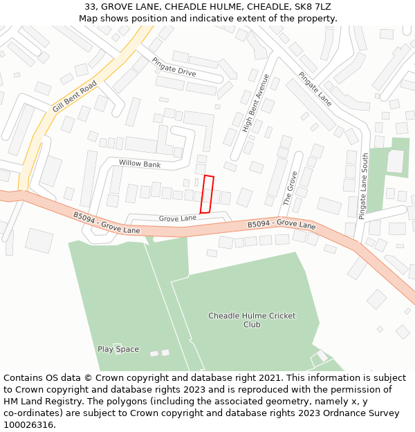 33, GROVE LANE, CHEADLE HULME, CHEADLE, SK8 7LZ: Location map and indicative extent of plot