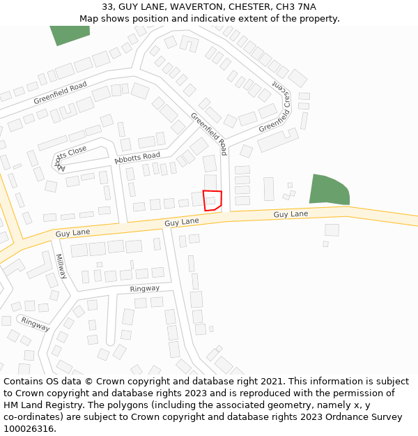 33, GUY LANE, WAVERTON, CHESTER, CH3 7NA: Location map and indicative extent of plot