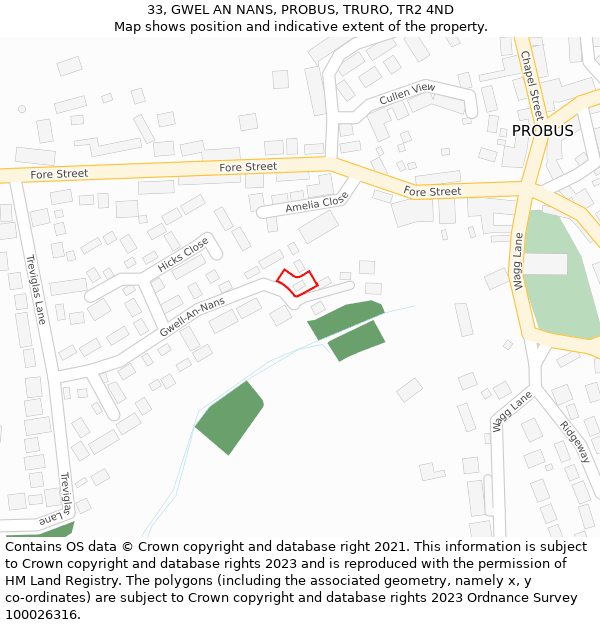 33, GWEL AN NANS, PROBUS, TRURO, TR2 4ND: Location map and indicative extent of plot