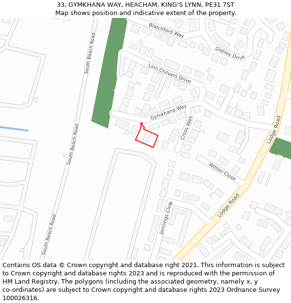 33, GYMKHANA WAY, HEACHAM, KING'S LYNN, PE31 7ST: Location map and indicative extent of plot